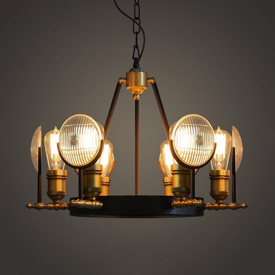 Vintage Black Grid Glass Lens Chandelier Lamp - 6/9/12 Lights Hanging Light Kit For Restaurants