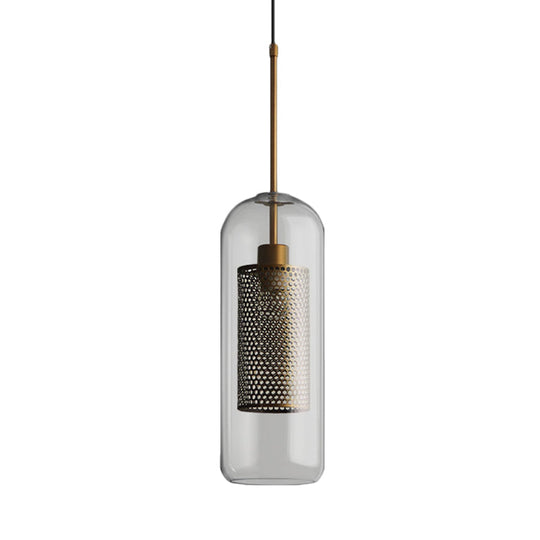 Bronze Colonial Metal Mesh Pendant Lamp With Clear Glass Shade 20.5/24.5 Tall