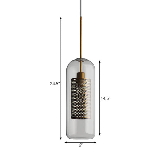 Bronze Colonial Metal Mesh Pendant Lamp With Clear Glass Shade 20.5/24.5 Tall