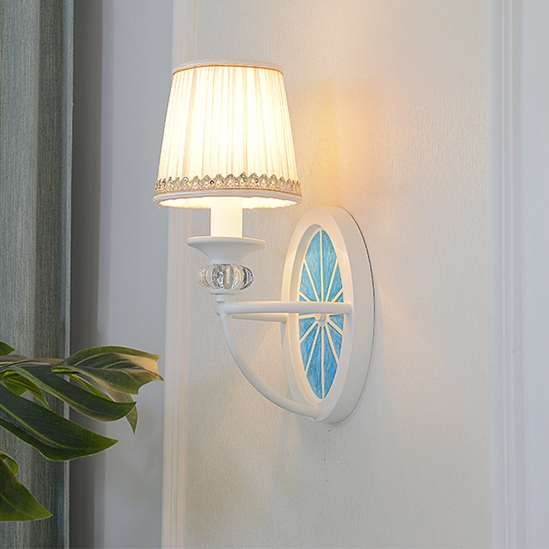 Modern Blue Elliptical Sconce Lamp - Wall Mounted Iron Light With Fabric Shade For Living Room