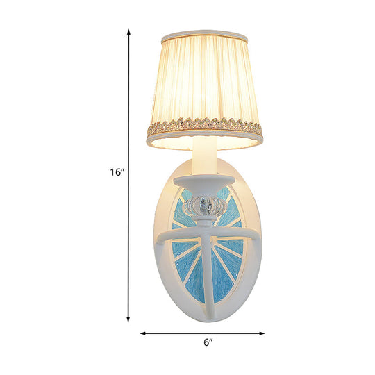 Modern Blue Elliptical Sconce Lamp - Wall Mounted Iron Light With Fabric Shade For Living Room