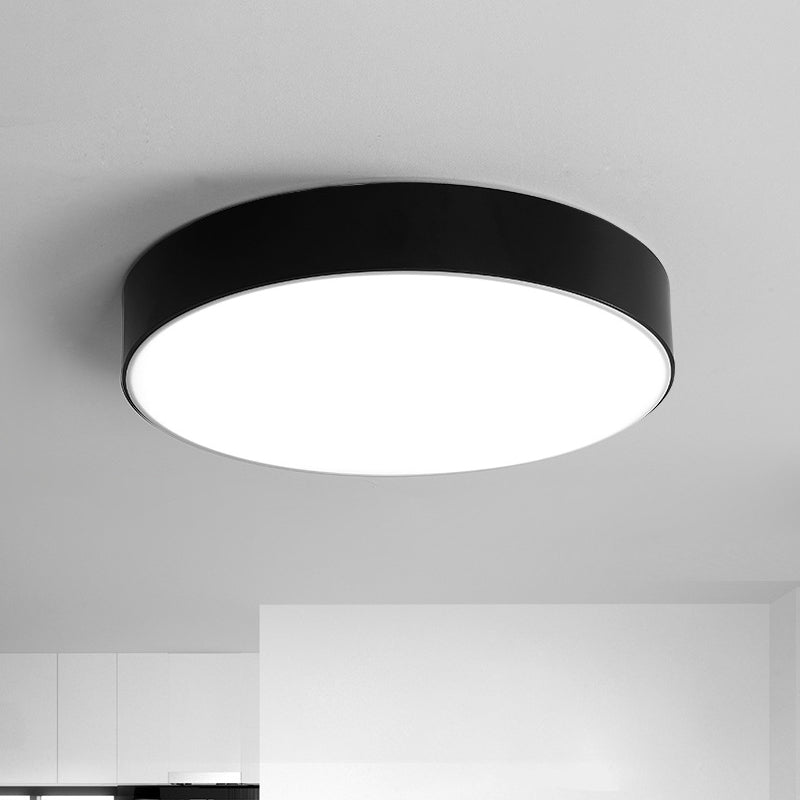 Nordic Short Drum Ceiling Flush Led Light In Black/White 16’/19.5’ Diameter