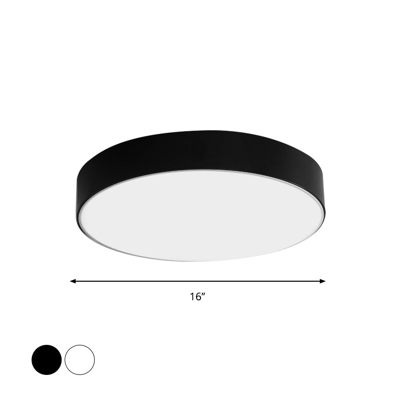 Nordic Short Drum Ceiling Flush Led Light In Black/White 16’/19.5’ Diameter