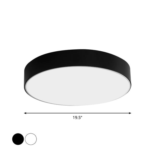 Nordic Short Drum Ceiling Flush Led Light In Black/White 16’/19.5’ Diameter