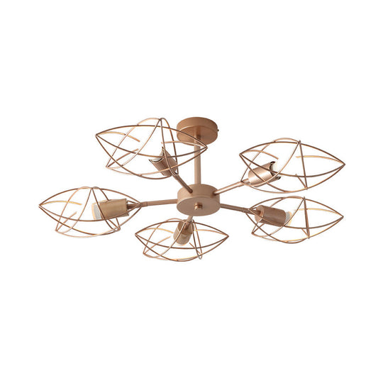 Colonial Iron Star Cage Gold Semi Flush Mount - 5 - Light Close To Ceiling Lighting Fixture For