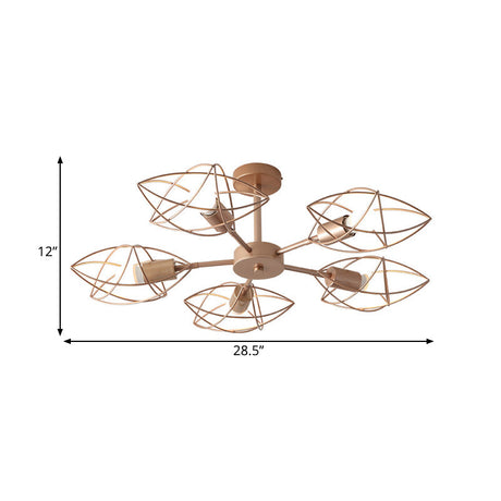 Colonial Iron Star Cage Gold Semi Flush Mount - 5-Light Close To Ceiling Lighting Fixture For
