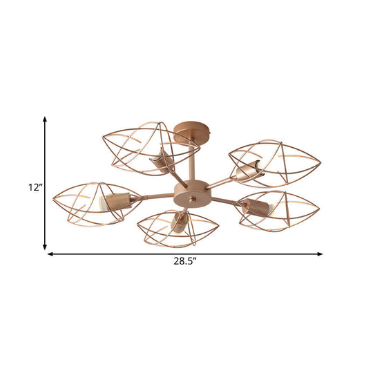 Colonial Iron Star Cage Gold Semi Flush Mount - 5-Light Close To Ceiling Lighting Fixture For