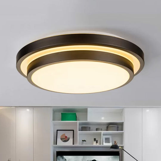 Vintage Dual-Layered Iron Led Ceiling Light In Black For Living Room - 11/16/19.5 W