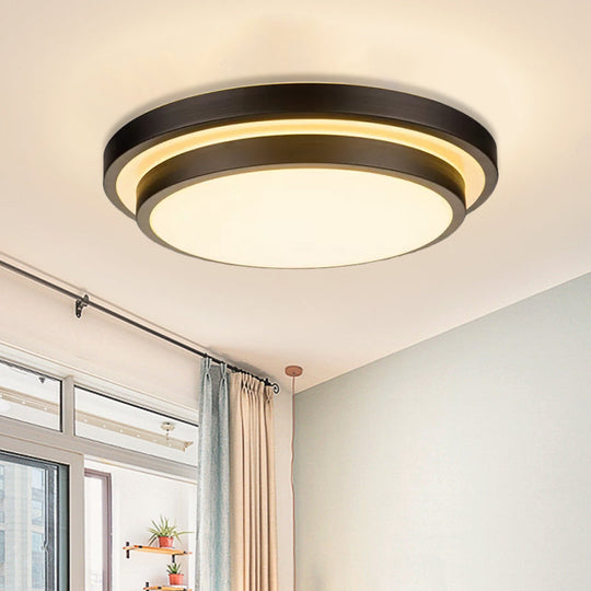 Vintage Dual-Layered Iron Led Ceiling Light In Black For Living Room - 11/16/19.5 W / 11