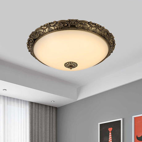 Traditional White Glass Led Bedroom Ceiling Lamp - Brass Domed Flush Mount Lighting (12/16/19.5) /