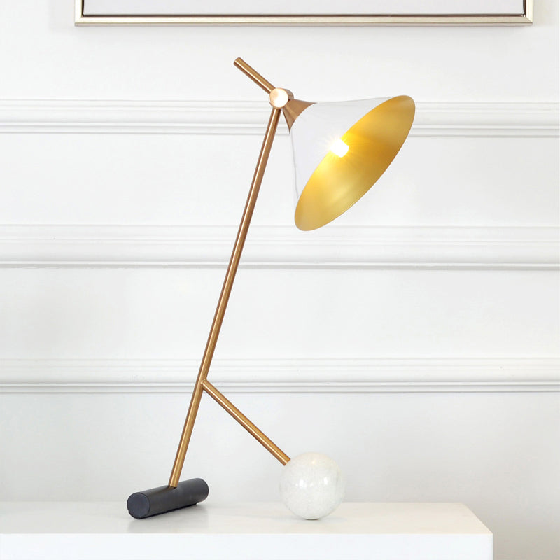 Vintage Metal Nightstand Lamp With Funnel Design White/Black And Marble Ball For Bedroom