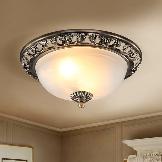 Opal Glass Flush Mount Ceiling Light In Bronze/Copper - Countryside 3 - Head Metal Fixture Wide