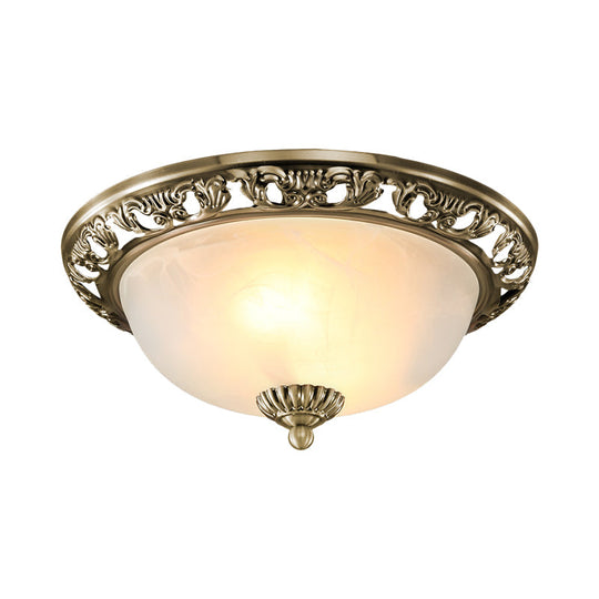 Opal Glass Flush Mount Ceiling Light In Bronze/Copper - Countryside 3 - Head Metal Fixture Wide