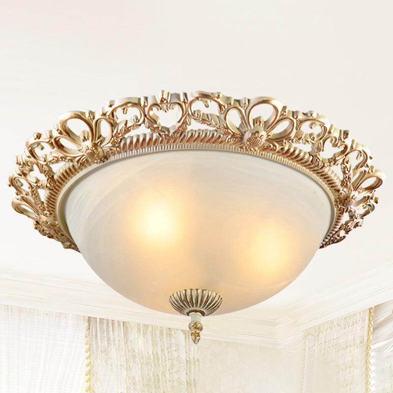 Brass 2 - Bulb Country Style Flushmount Lighting - Cream Glass Bowl Shade 13’/15’ Wide Ideal
