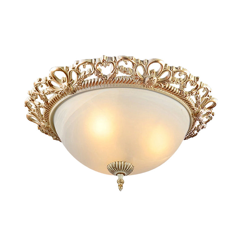 Brass 2 - Bulb Country Style Flushmount Lighting - Cream Glass Bowl Shade 13’/15’ Wide Ideal