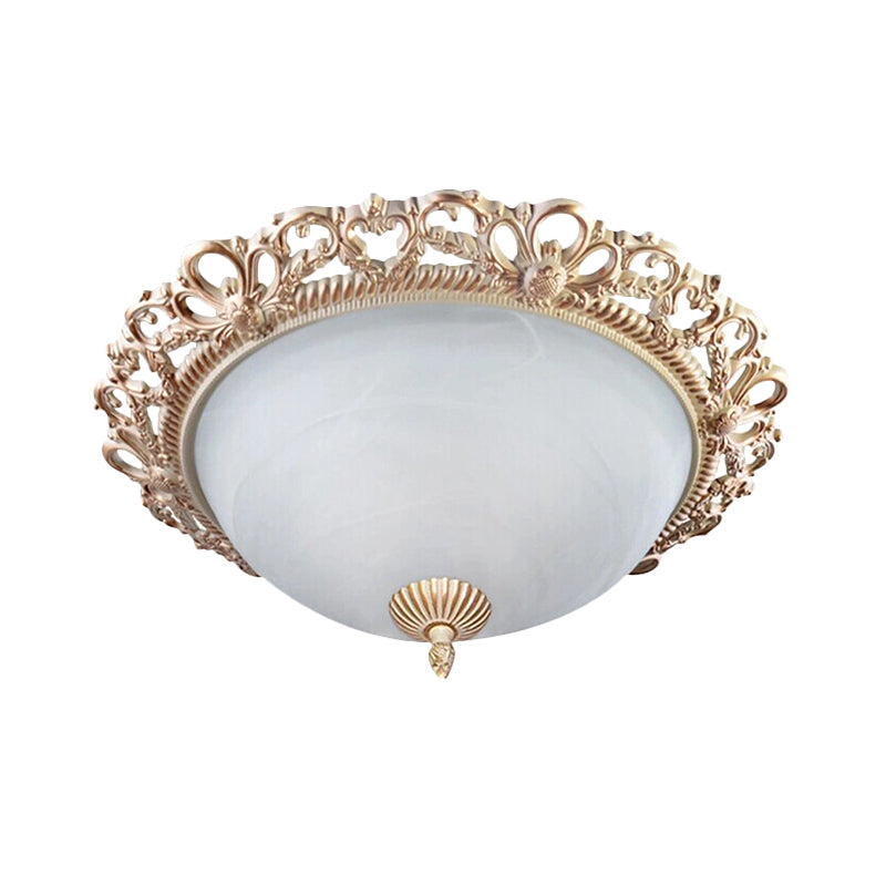 Brass 2 - Bulb Country Style Flushmount Lighting - Cream Glass Bowl Shade 13’/15’ Wide Ideal