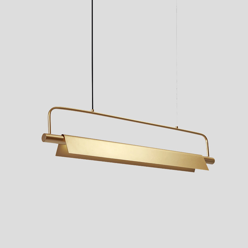 Gold Led Island Light Fixture - Metallic Colonial Rectangle Design For Restaurants