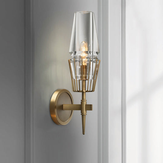 Colonial Gold Wall Sconce With Clear Glass Tapered Design 1/2-Light Porch Lighting