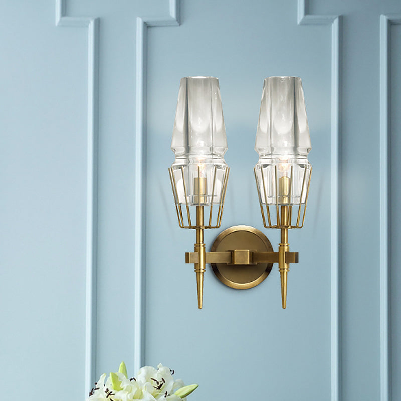 Colonial Gold Wall Sconce With Clear Glass Tapered Design 1/2-Light Porch Lighting 2 /