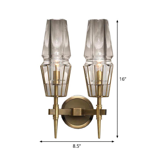 Colonial Gold Wall Sconce With Clear Glass Tapered Design 1/2-Light Porch Lighting