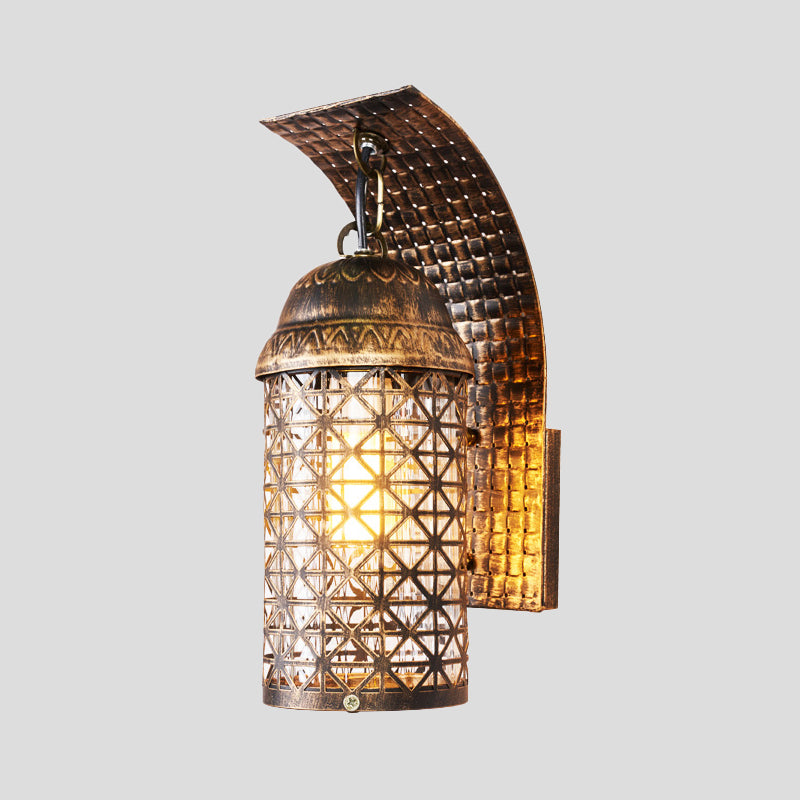 Bronze Lantern Sconce Wall Light With Cutout Design Rustic Iron Finish Ideal For Living Room