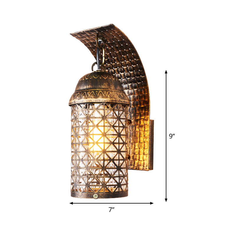 Bronze Lantern Sconce Wall Light With Cutout Design Rustic Iron Finish Ideal For Living Room