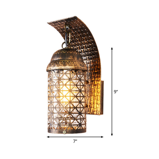 Bronze Lantern Sconce Wall Light With Cutout Design Rustic Iron Finish Ideal For Living Room