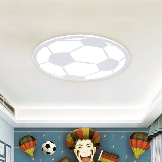 Kid’s Led Football Flush Light: Black/White Acrylic Mount For Boys Bedroom
