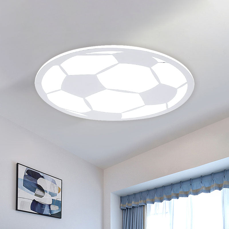 Kid’s Led Football Flush Light: Black/White Acrylic Mount For Boys Bedroom White