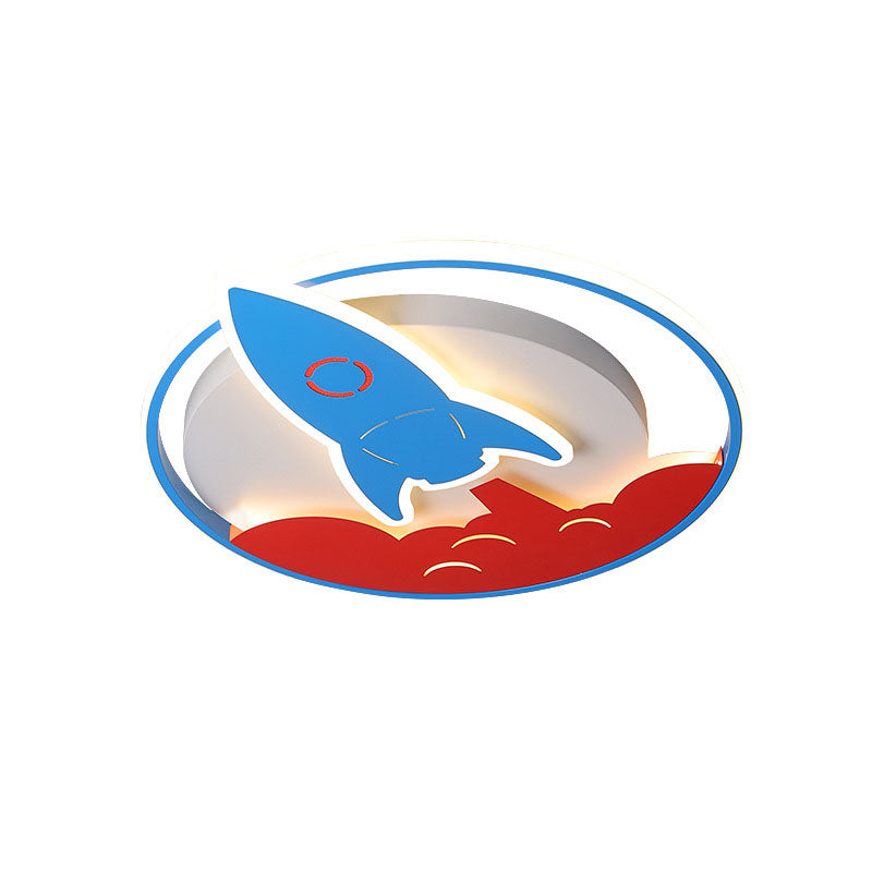 Acrylic Rocket Flush - Mount Light Fixture - Led Blue Ceiling Lamp For Boys Bedroom (16’/19.5’ W)