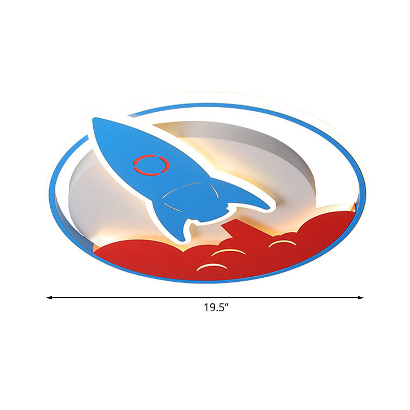 Acrylic Rocket Flush - Mount Light Fixture - Led Blue Ceiling Lamp For Boys Bedroom (16’/19.5’ W)