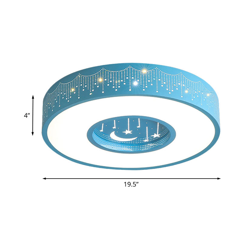 Kids Led Flush Mount Ceiling Light With Moon And Star Pattern In Pink/Blue 16’/19.5’ Width