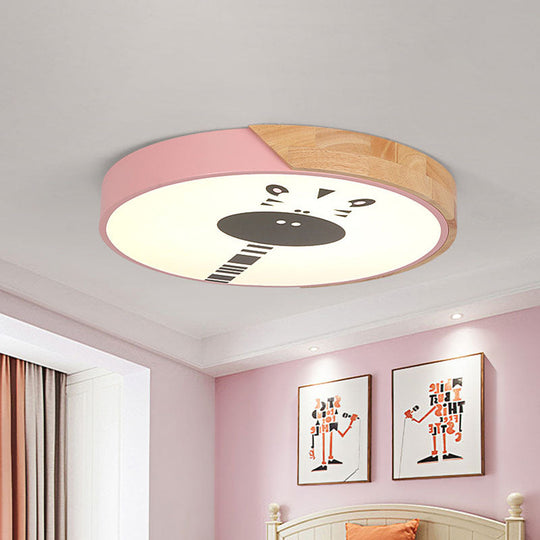 Acrylic Led Flushmount Lighting - Macaroon Ring With Giraffe Pattern Pink/Yellow/Blue 12’/16’ Width