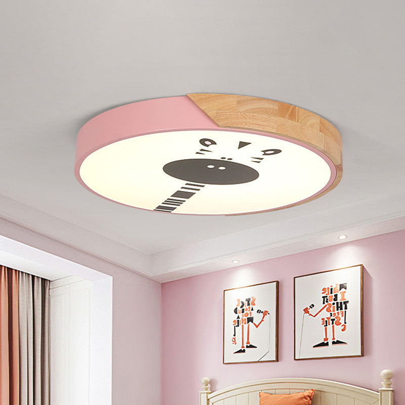 Acrylic Led Flushmount Lighting - Macaroon Ring With Giraffe Pattern Pink/Yellow/Blue 12/16 Width