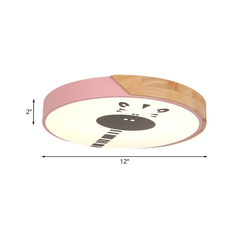 Acrylic Led Flushmount Lighting - Macaroon Ring With Giraffe Pattern Pink/Yellow/Blue 12’/16’ Width