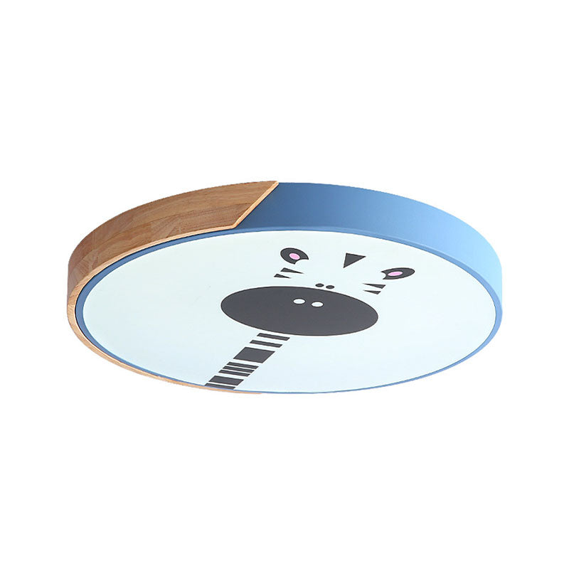 Acrylic Led Flushmount Lighting - Macaroon Ring With Giraffe Pattern Pink/Yellow/Blue 12’/16’ Width