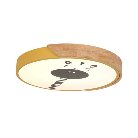 Acrylic Led Flushmount Lighting - Macaroon Ring With Giraffe Pattern Pink/Yellow/Blue 12/16 Width