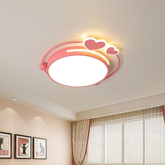 Macaroon Pink Heart Led Flush Mount Lamp - 16/19.5 Width