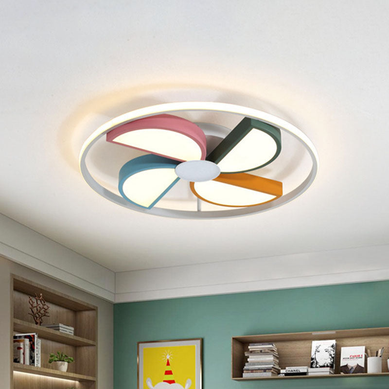Macaroon Led White Flush Mount Ceiling Light For Bedroom Acrylic Windmill Design 16.5’/20.5’