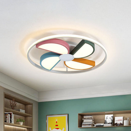 Macaroon Led White Flush Mount Ceiling Light For Bedroom Acrylic Windmill Design 16.5’/20.5’
