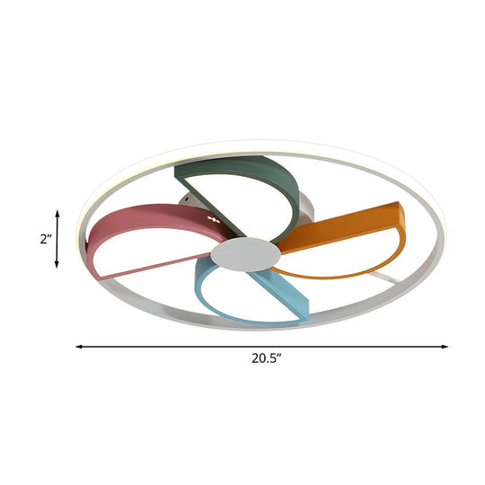 Macaroon Led White Flush Mount Ceiling Light For Bedroom Acrylic Windmill Design 16.5’/20.5’ Width