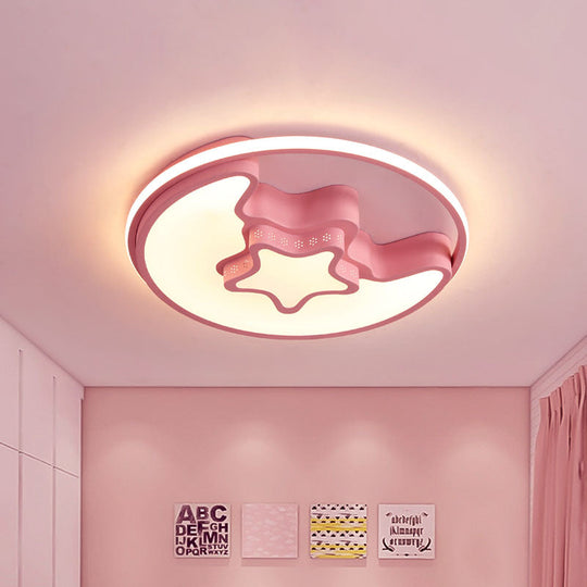 Nordic Led Ceiling Fixture With Moon And Star Flush Mount Spotlight: White/Pink/Blue Acrylic Shade