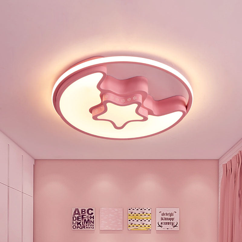 Nordic Led Ceiling Fixture With Moon And Star Flush Mount Spotlight: White/Pink/Blue Acrylic Shade 3
