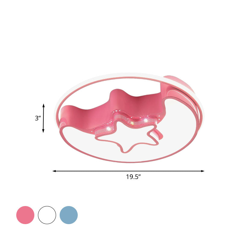 Nordic Led Ceiling Fixture With Moon And Star Flush Mount Spotlight: White/Pink/Blue Acrylic Shade 3