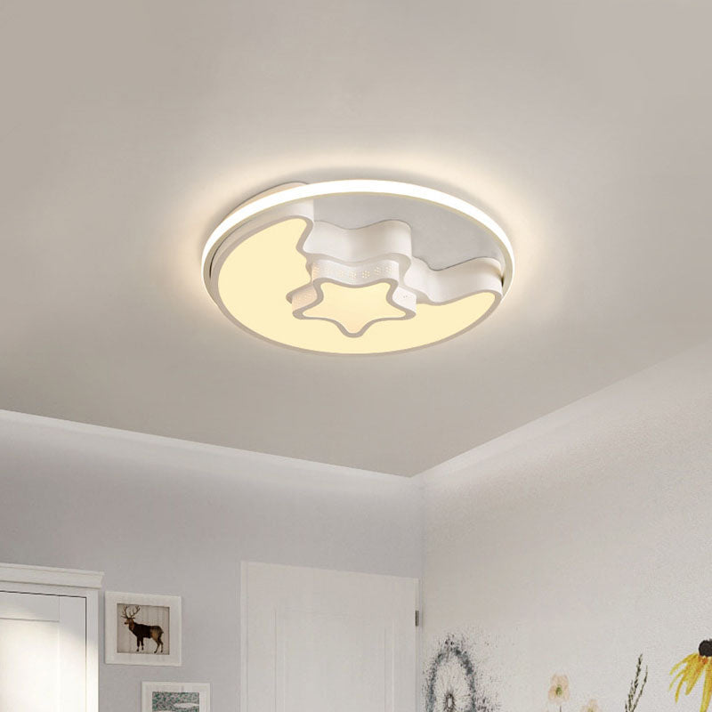 Nordic Led Ceiling Fixture With Moon And Star Flush Mount Spotlight: White/Pink/Blue Acrylic Shade 3