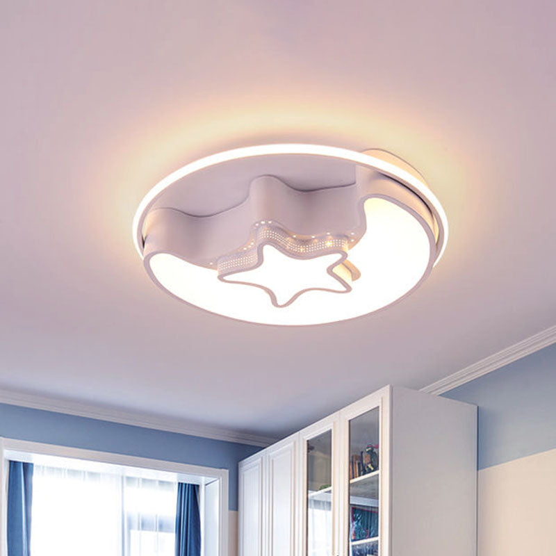 Nordic Led Ceiling Fixture With Moon And Star Flush Mount Spotlight: White/Pink/Blue Acrylic Shade 3