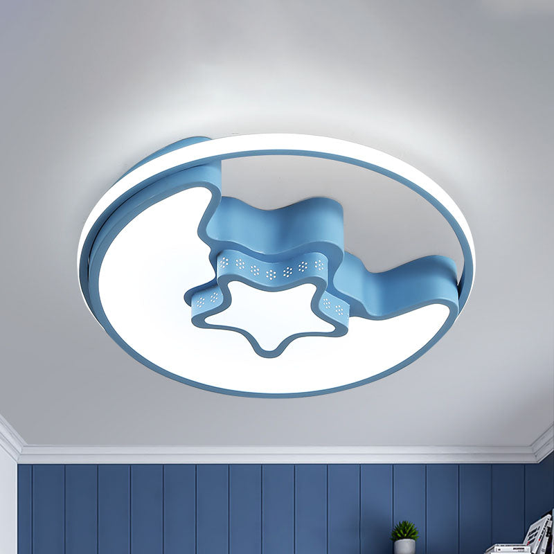Nordic Led Ceiling Fixture With Moon And Star Flush Mount Spotlight: White/Pink/Blue Acrylic Shade