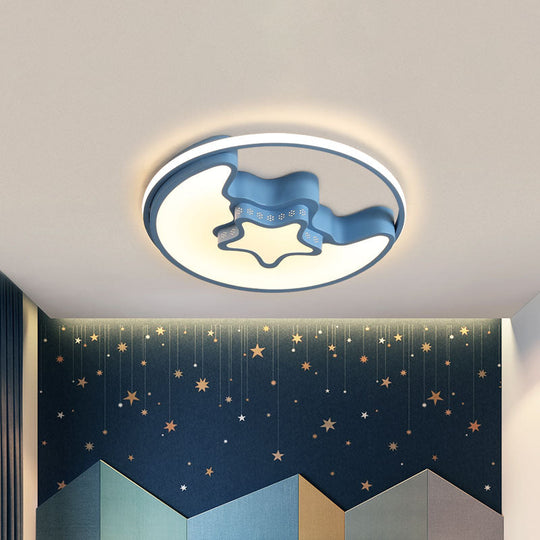 Nordic Led Ceiling Fixture With Moon And Star Flush Mount Spotlight: White/Pink/Blue Acrylic Shade 3