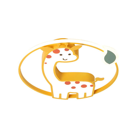 Giraffe Kids Ceiling Light Fixture - Iron Frame Led Yellow Flush Mount For Childrens Bedroom