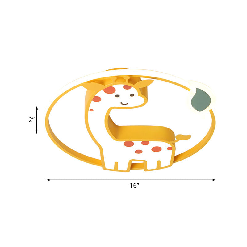 Giraffe Kids Ceiling Light Fixture - Iron Frame Led Yellow Flush Mount For Children’s Bedroom